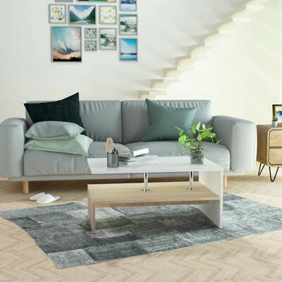 vidaXL sofabord spånplade 90 x 59 x 42 cm egetræ og hvid