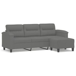 vidaXL 3-personers sofa med fodskammel 180 cm mikrofiberstof m&oslash;rkegr&aring;