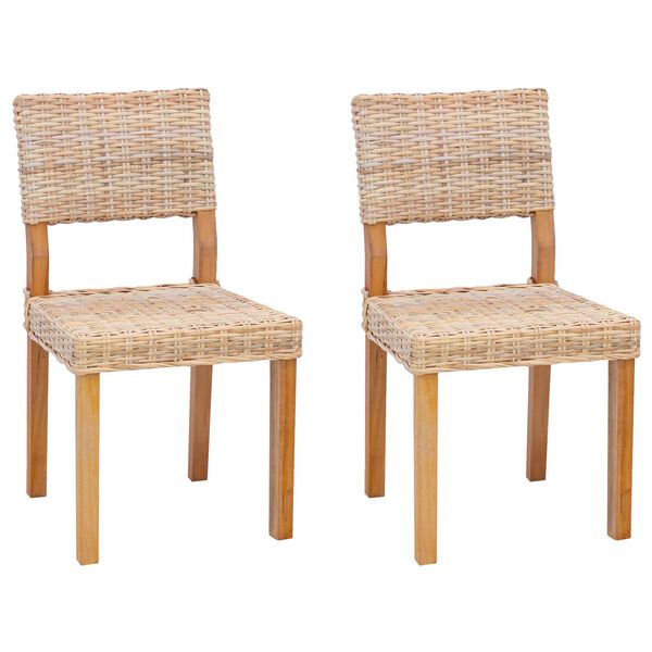 vidaXL Spisestuestol 2 pcs Naturfarvet 46 x 55 x 84 cm Kubu rattan