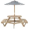 vidaXL picnicbord til 6 b&oslash;rn m. parasol sekskantet massivt grantr&aelig;