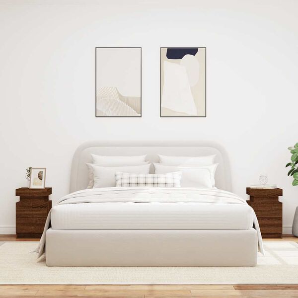vidaXL sengeborde 2 stk. med LED-lys 35x39x55 cm brun egetr&aelig;sfarve