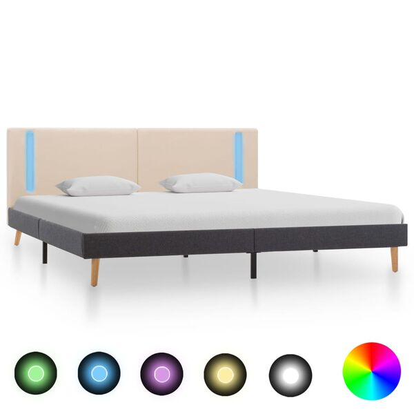 vidaXL sengestel med LED-lys 180x200 cm stof cremefarvet og m&oslash;rkegr&aring;