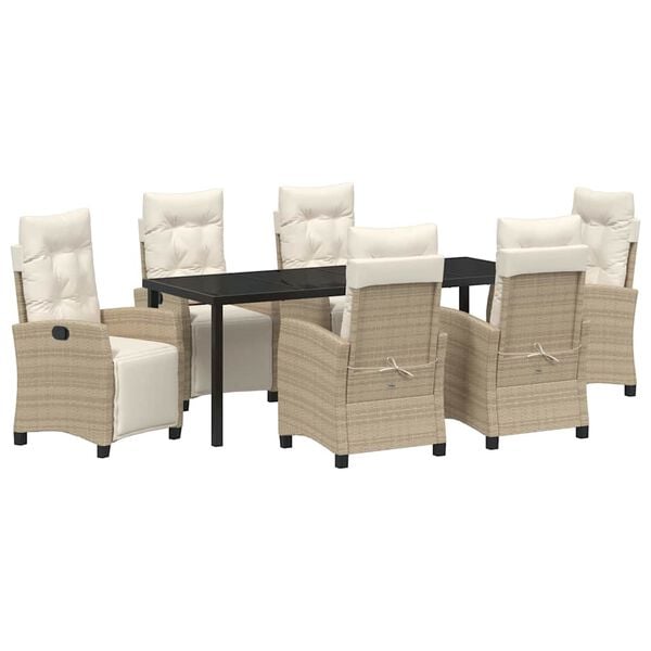 vidaXL Have Spisebordss&aelig;t med pude 7 pcs Beige polyrattan
