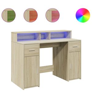 vidaXL skrivebord med LED-lys 120x55x91 cm konstrueret tr&aelig; sonoma-eg