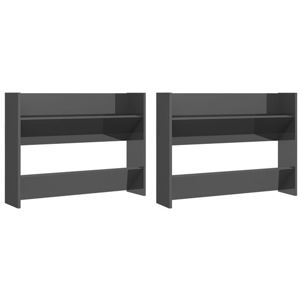 vidaXL skoreol til v&aelig;g 2 stk. 80x18x60 cm konstrueret tr&aelig; gr&aring; h&oslash;jglans