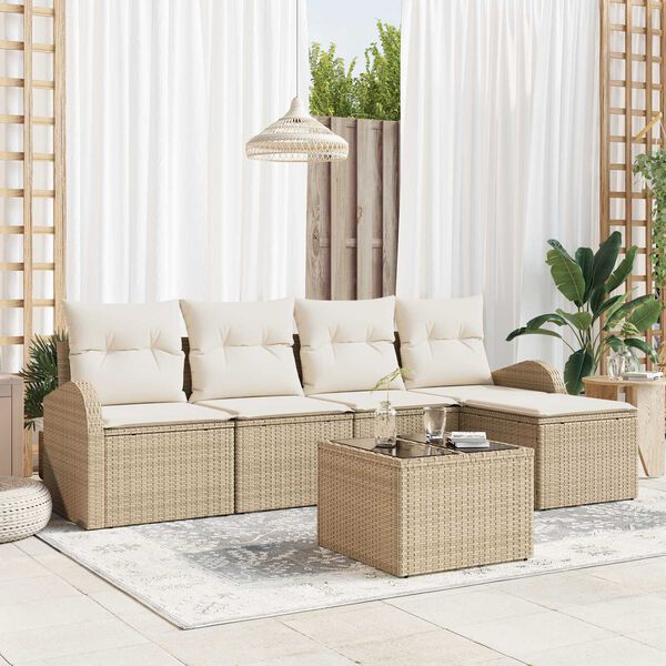 vidaXL Sofa S&aelig;t med pude med opbevaring 6 pcs Beige og hvid polyrattan
