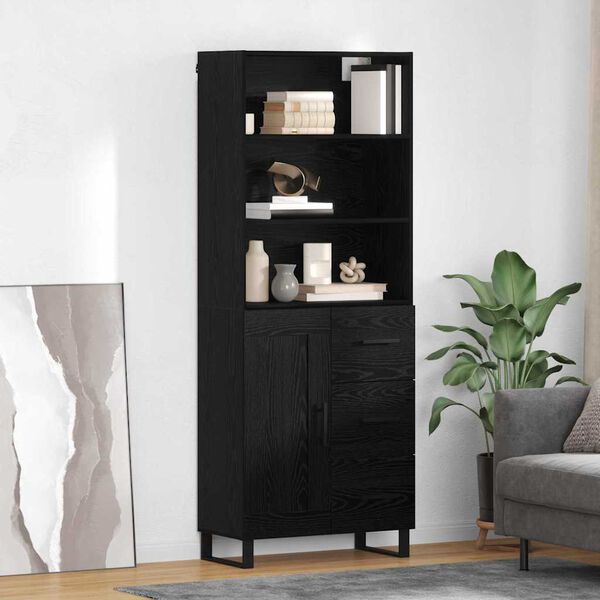 vidaXL Highboard med skuffe Sort eg 69,5 x 34 x 180 cm Konstrueret tr&aelig;