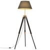 vidaXL gulvlampe med trefod 141 cm massivt teaktr&aelig; sort og guldfarvet