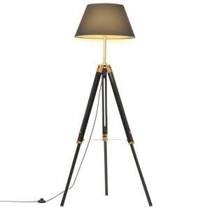 vidaXL gulvlampe med trefod 141 cm massivt teaktr&aelig; sort og guldfarvet