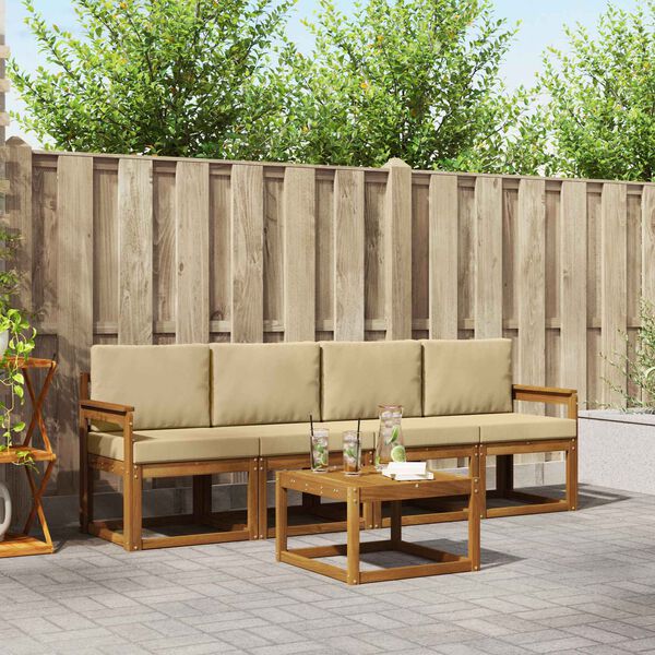 vidaXL Udend&oslash;rs sofagruppe 5 pcs Naturlig og Beige Massivt Akacietr&aelig;