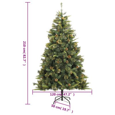 vidaXL kunstigt juletræ med grankogler 210 cm hængslet