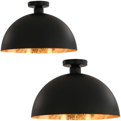 vidaXL loftslamper 2 stk. halvkugle E27 sort og guldfarvet