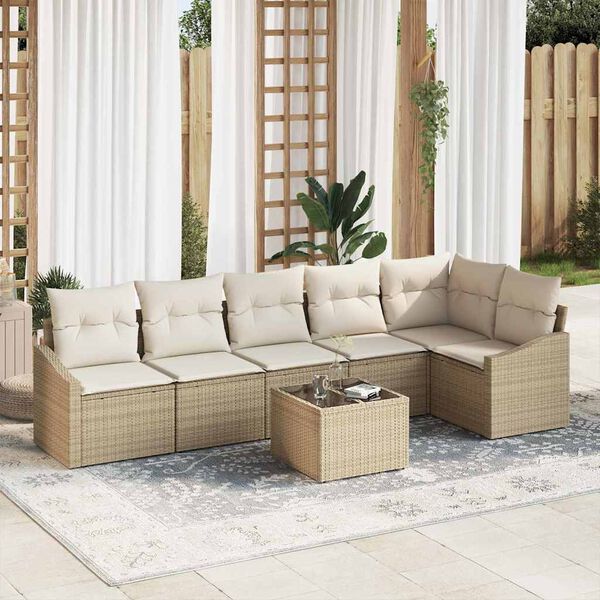 vidaXL Sofa S&aelig;t med pude 7 pcs Beige polyrattan