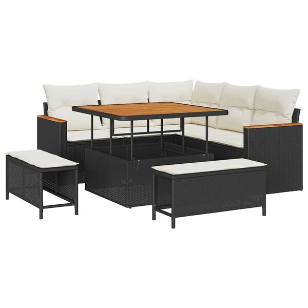 vidaXL Havesofa S&aelig;t 8 pcs Sort polyrattan