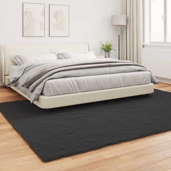 vidaXL Faux Kanin Pels T&aelig;ppe Olite Sort 200 x 280 cm Polyester
