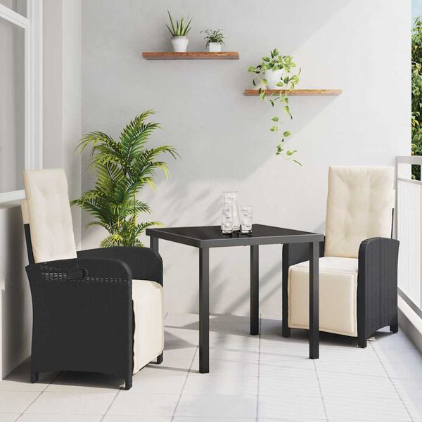 vidaXL Have Spisebordss&aelig;t med pude 3 pcs Sort polyrattan