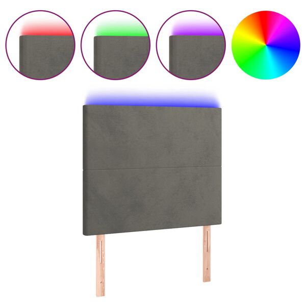 vidaXL sengegavl med LED-lys 80x5x118/128 cm fløjl mørkegrå