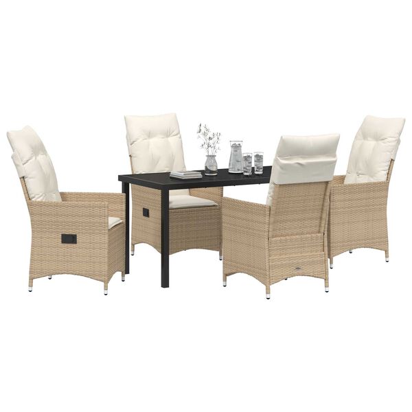 vidaXL Have Spisebordssæt med pude 5 pcs Beige polyrattan