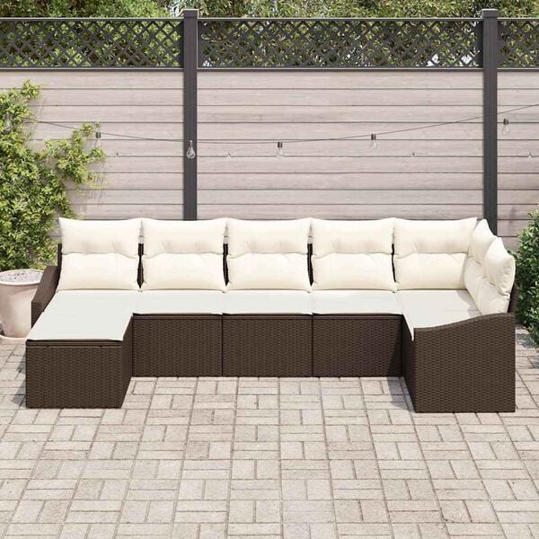 vidaXL Havesofa S&aelig;t med pude 7 pcs Brun og Creme polyrattan