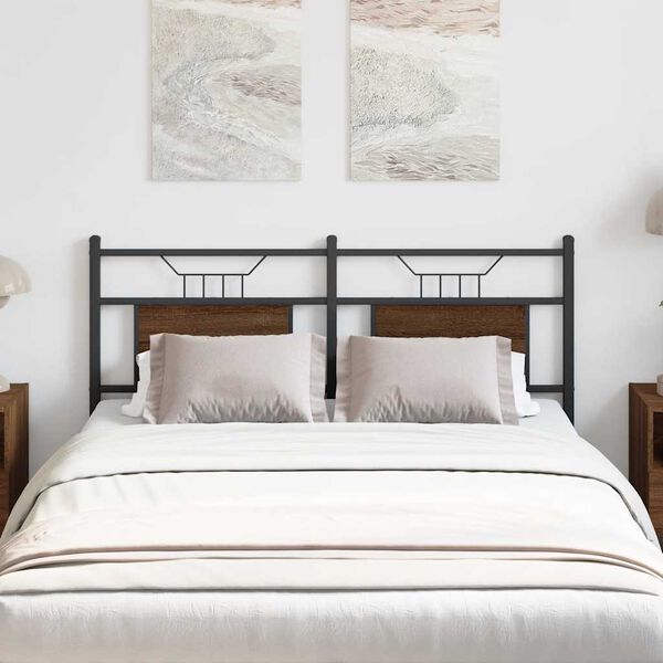 vidaXL sengegavl 137 cm konstrueret tr&aelig; og st&aring;l brun egetr&aelig;sfarve