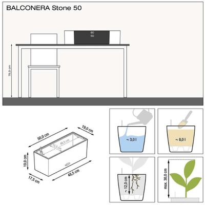 LECHUZA plantekrukke BALCONERA Stone 50 ALL-IN-ONE grå