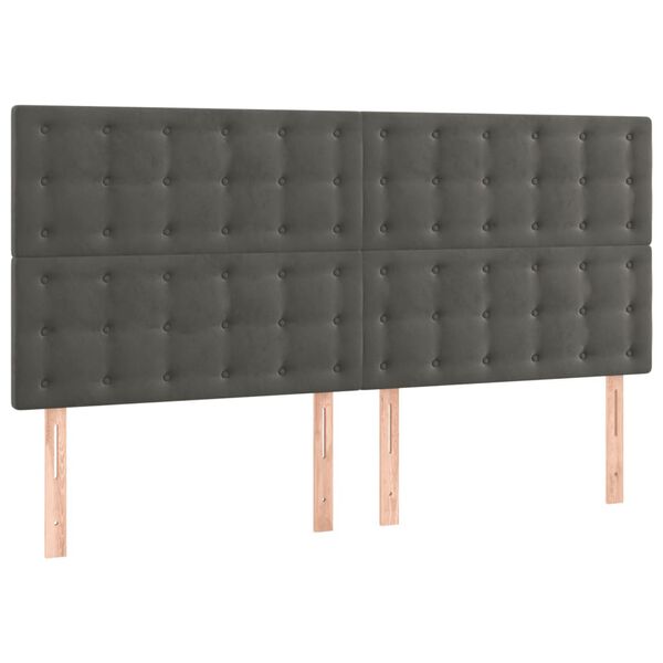 vidaXL sengegavl med LED-lys 200x5x118/128 cm fl&oslash;jl m&oslash;rkegr&aring;