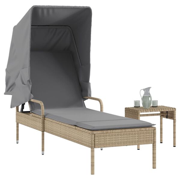 vidaXL liggestol med baldakin og bord polyrattan beige