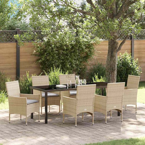vidaXL Have Spisebordss&aelig;t med pude 7 pcs Beige polyrattan