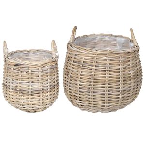 vidaXL Plantekurv med opbevaring 2 stk. Naturlig gr&aring; Kubu rattan