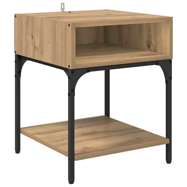 vidaXL Sengebord Artisan Egetr&aelig; 40 x 40 x 50 cm Konstrueret tr&aelig;