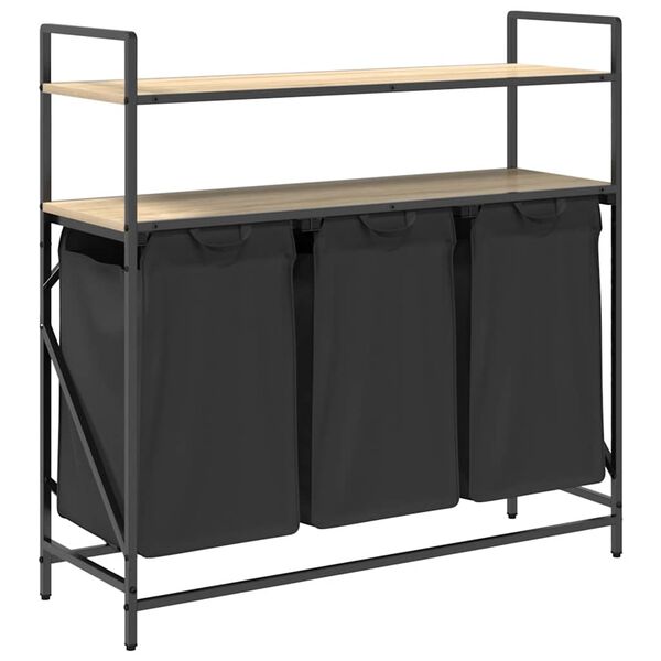 vidaXL vasketøjskurv 3 rum med hylder sonoma-eg