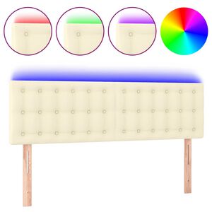 vidaXL sengegavl med LED-lys 144x5x78/88 cm kunstl&aelig;der cremefarvet