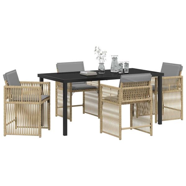 vidaXL Have Spisebordss&aelig;t 5 pcs Beige polyrattan