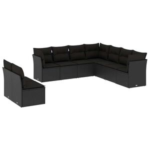 vidaXL sofas&aelig;t til haven 9 dele med hynder polyrattan sort