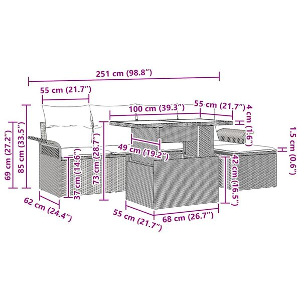 vidaXL Havesofa S&aelig;t med pude med opbevaring 6 pcs Beige Poly rattan