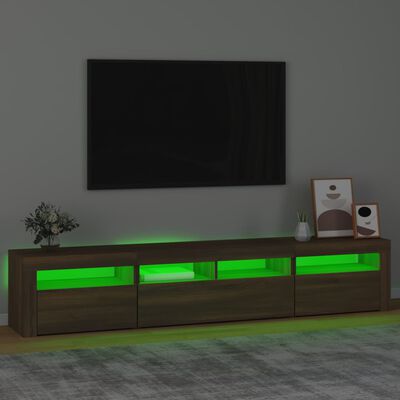 vidaXL tv-skab med LED-lys 210x35x40 cm brun egetræ