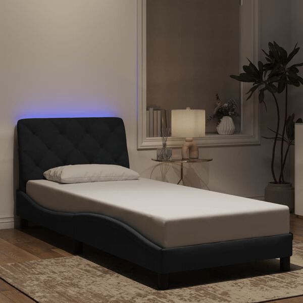 vidaXL sengeramme med LED uden madras 90x200 cm velour sort