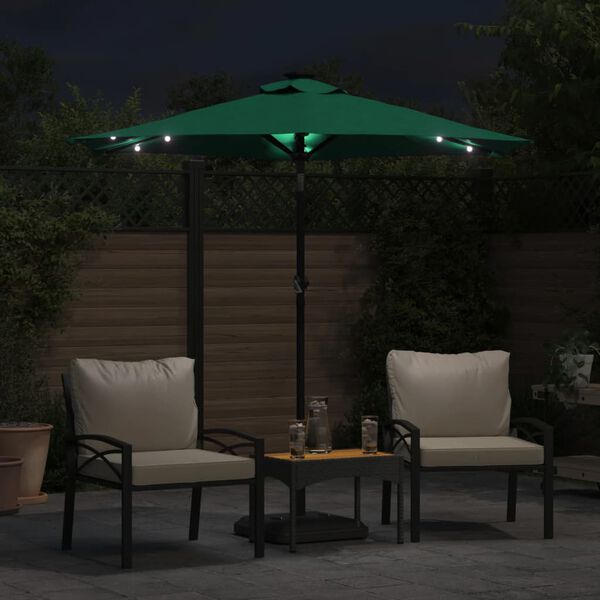 vidaXL parasol med LED-lys og stålstang 225x225x212 cm grøn