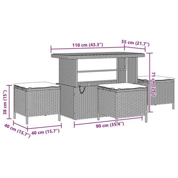 vidaXL Havesofa S&aelig;t med pude med opbevaring Sort Poly rattan