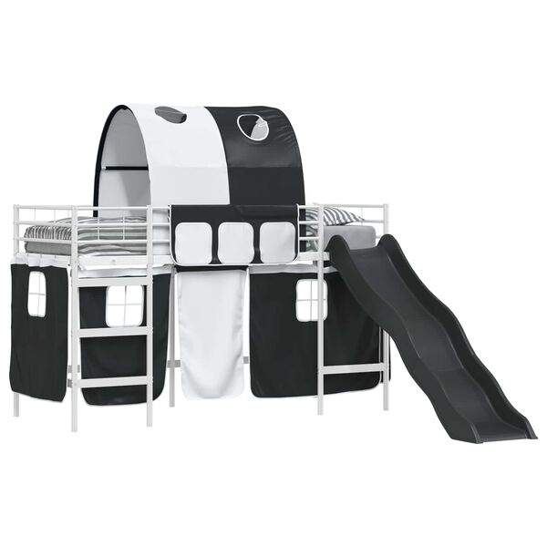 vidaXL B&oslash;rns Loft Seng Ramme Hvid og sort 74,5 x 190 cm Metal