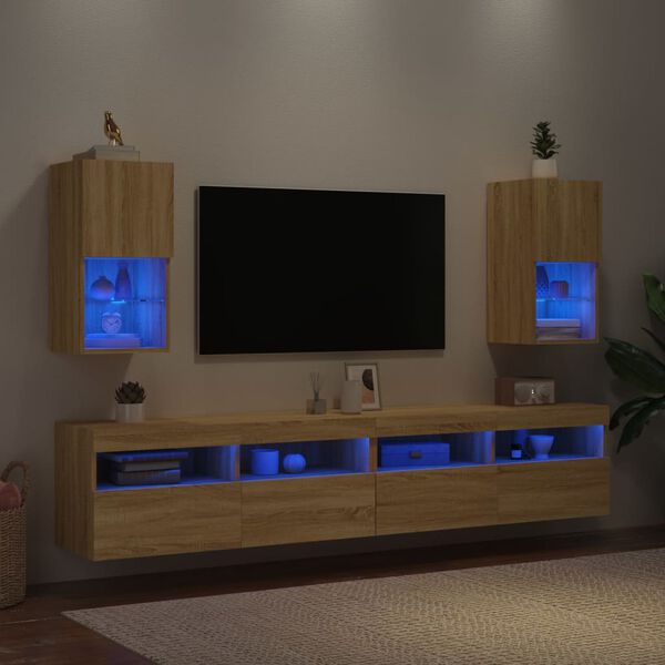 vidaXL tv-borde med LED-lys 2 stk. 30,5x30x60 cm sonoma-eg