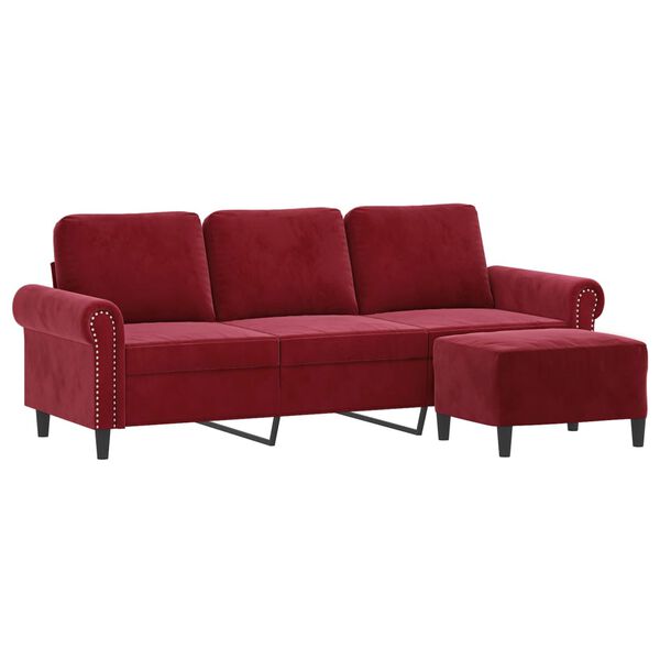 vidaXL 3-personers sofa med fodskammel 180 cm velour vinr&oslash;d