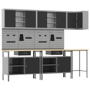 vidaXL Arbejds skab S&aelig;t med skuffe med hylde 10 pcs Sort og gr&aring;