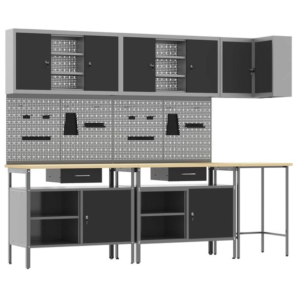 vidaXL Arbejds skab S&aelig;t med skuffe med hylde 10 pcs Sort og gr&aring;