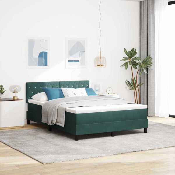 vidaXL LED Box Spring Bed med madras M&oslash;rkegr&oslash;n 140 x 190 cm Fl&oslash;jl