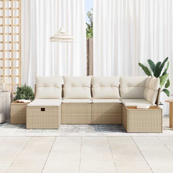 vidaXL Havesofa S&aelig;t med pude med opbevaring 6 pcs Beige polyrattan