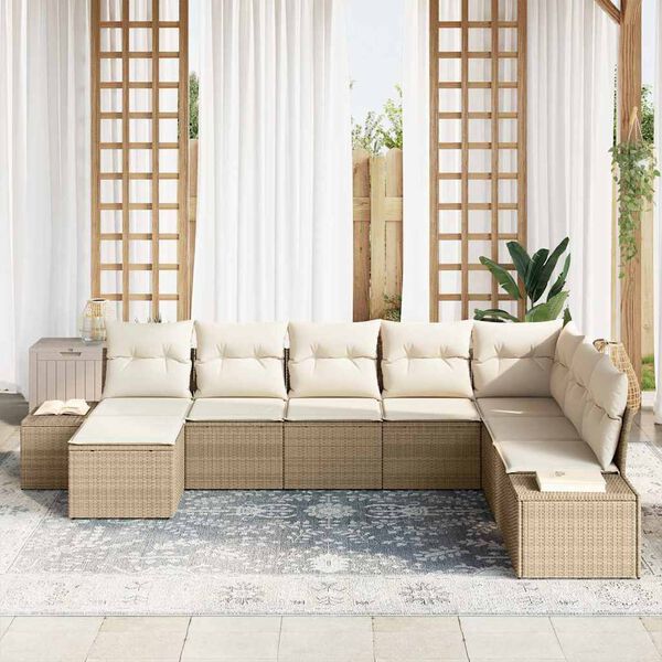 vidaXL Havesofa S&aelig;t med pude 8 pcs Beige og creme polyrattan