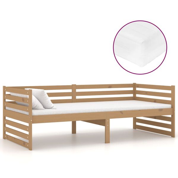 vidaXL daybed med madras 90x200 cm massivt fyrretr&aelig; gyldenbrun