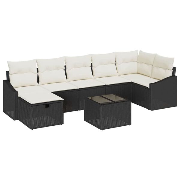 vidaXL Sofa S&aelig;t med pude med opbevaring 8 pcs Sort polyrattan
