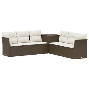 vidaXL Sofa S&aelig;t 7 stk. Brun og Creme Hvid Poly Rattan og St&aring;l